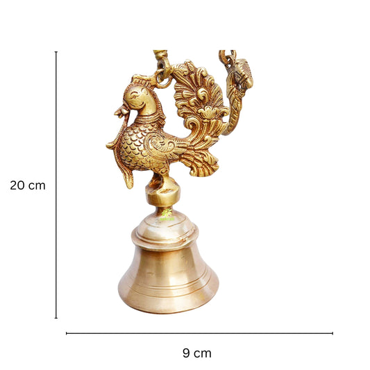 Bird Shape Brass Wall Hanging Bell | Perfect for Home and Temple Decoration | Vintage Brass Bird Wall Bell ( Yellow, 8 inch)