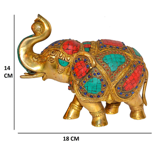 Decorative Gift of Brass made elephant with turquoise coral stone work by Aakrati