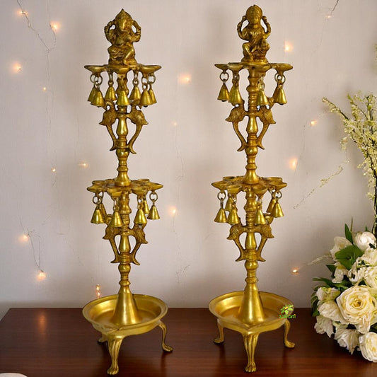 Brass Metal Lakshmi and Ganesha Figure Oil lamp