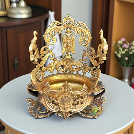 Traditional bowl with Lord Vishnu Decorative Hand Made Brass Metal Urli