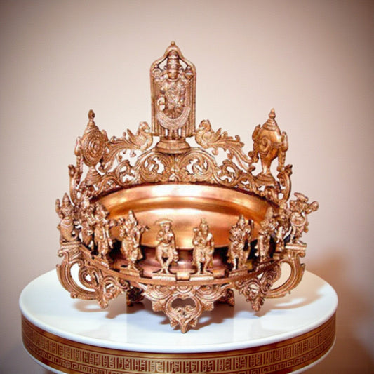Urli - Uruli with Vishnu Dasavtaar Statue Decorative Hand Made Brass Metal flower pot