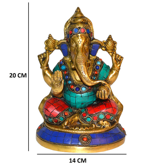Lord Ganpati Religious Sculpture with Stone Turquoise Work for Temple by Aakrati