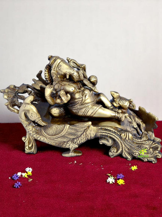 Premium Brass Ganesha Statue | Royal Throne Idol for Sacred Spaces | Handcrafted Brass Ganesha Idol ( Yellow, 10 inch)