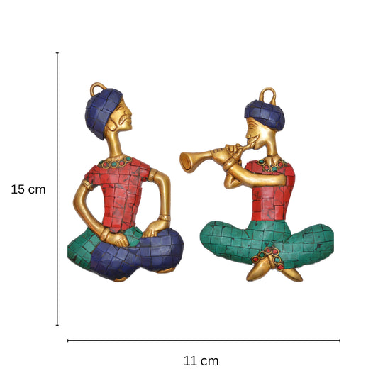 Aakrati Two Musician Brass Showpiece Statue Multicolor