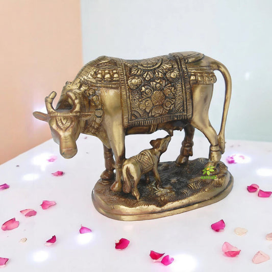 Handmade Brass Nandi Figurine | Perfect for Temples and Sacred Spaces in Your Home | Brass Nandi Sculpture ( Brown, 6 inch)