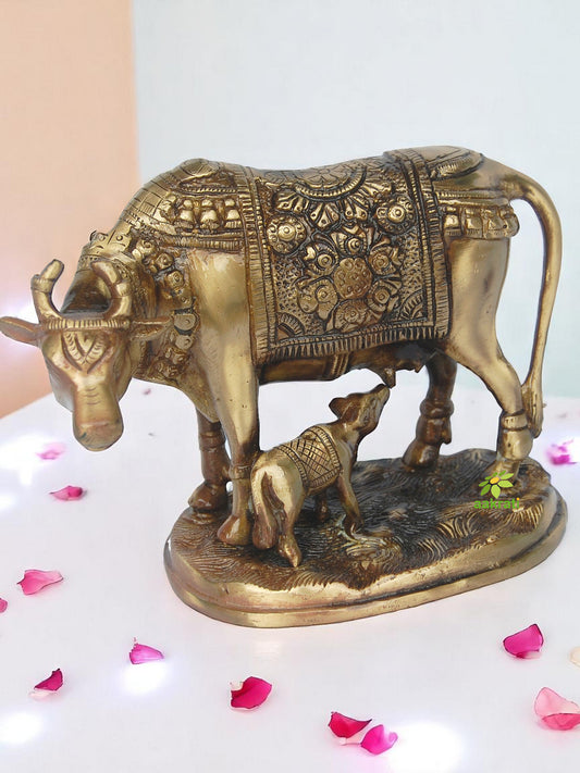 Handmade Brass Nandi Figurine | Perfect for Temples and Sacred Spaces in Your Home | Brass Nandi Sculpture ( Brown, 6 inch)