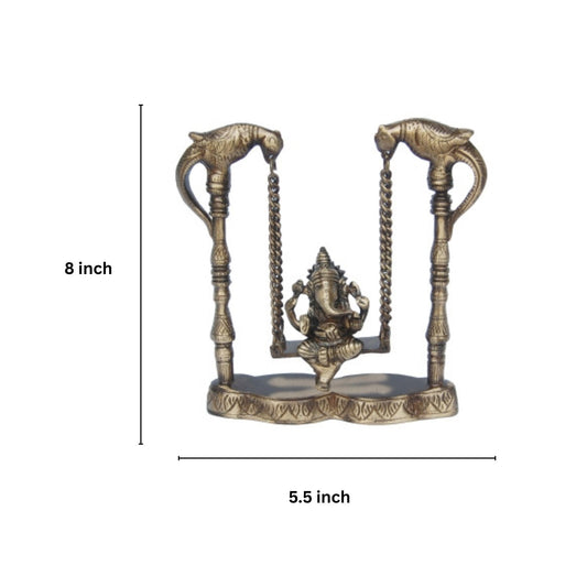 Handcrafted Brass Ganesha Sitting on Jhula | Brass Ganesha Showpiece for Home Decoration ( Yellow, 8 inch)