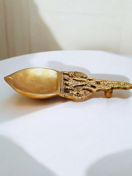 Luxury Brass Handmade Spoon | High-Quality Traditional Spoon for Spiritual Practices | Brass Pooja Spoon ( Yellow, 6 inch)