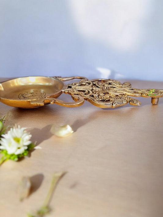Brass Handmade Pooja Spoon | Elegant Spoon for Pooja and Religious Ceremonies | Brass Pooja Spoon ( Yellow, 11 inch)