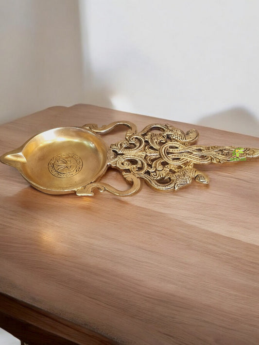 Brass Handmade Pooja Spoon | Elegant Spoon for Pooja and Religious Ceremonies | Brass Pooja Spoon ( Yellow, 11 inch)