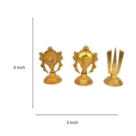 Brass Shankh Chakra Namah Idol | Handcrafted Spiritual Decor for Home and Office | Brass Shankh Chakra Showpiece ( Yellow, 5 inch)