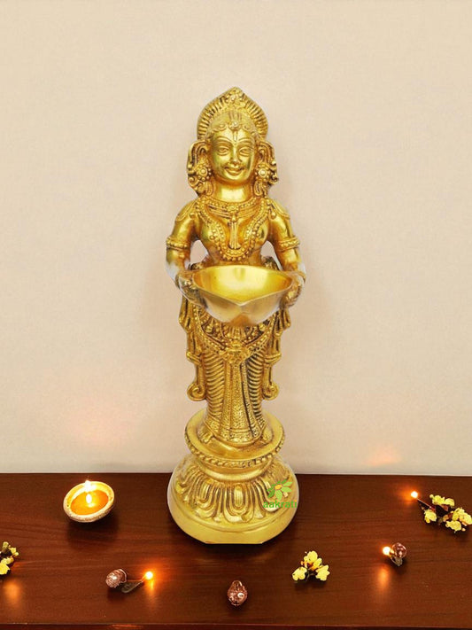 Brass Deep Laxmi Oil Lamp | Decorative Spiritual Lamp for Diwali and Pooja | Deep Laxmi Brass Oil Lamp ( Yellow, 6 inch)
