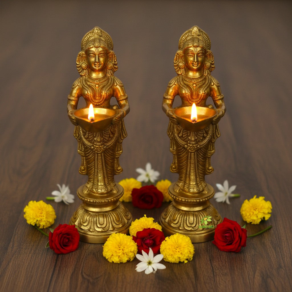 Handcrafted Brass Deep Laxmi Diya – Lakshmi Deepak for Aarti, Puja Rituals & Festive Decoration Aakrati