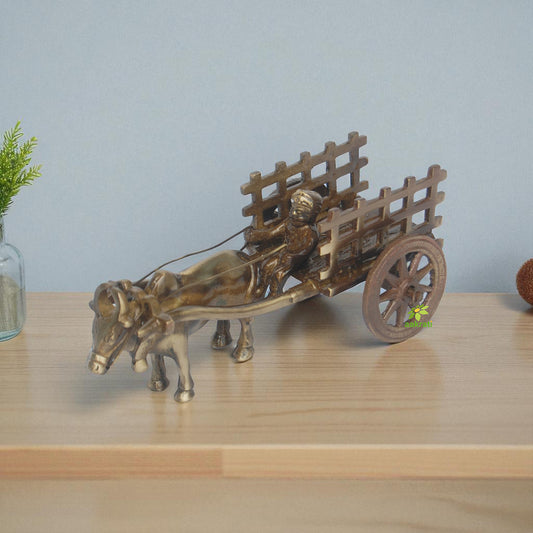 Brass Bull Cart Sculpture | A Rustic Touch for Your Living Room | Handcrafted Brass Bull Cart ( Brown, 6.5 inch)