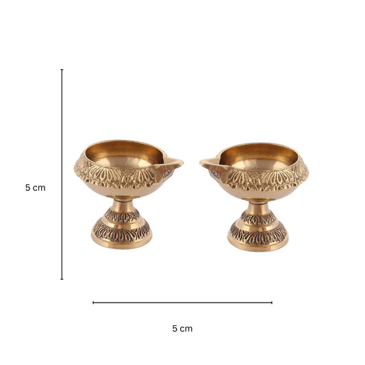 Aakrati Pure Brass Handcrafted Diwali Kuber Deepak On Stand Diya Oil Lamp For Puja Home Decor Pack of 2