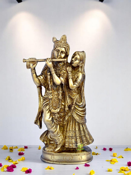 Brass Radha Krishna Pair Idol | Antique Finish for Sacred Home Decor and Blessings | Antique Brass Radha Krishna Pair ( Brown, 8.5 inch)