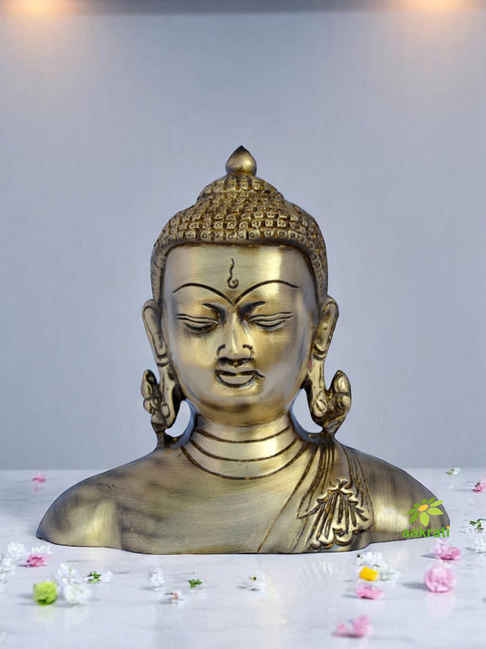 Brass Buddha Bust Statue | Sacred Home Decor for Enlightenment and Peace | Antique Brass Buddha Decorative Sculpture ( Brown, 6.5 inch)