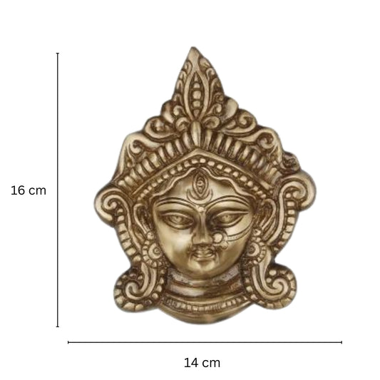 Traditional Brass Durga Ma Wall Hanging | Brass Statue for Spiritual Blessings | Handcrafted Brass Durga Maa Head Wall Statue ( Yellow, 6.5 inch)