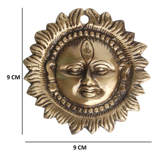 Brass Sun God Face Wall Hanging | Ideal for Festive & Everyday Décor | Antique Finish Brass Sun Face ( Yellow, 3.6 inch)