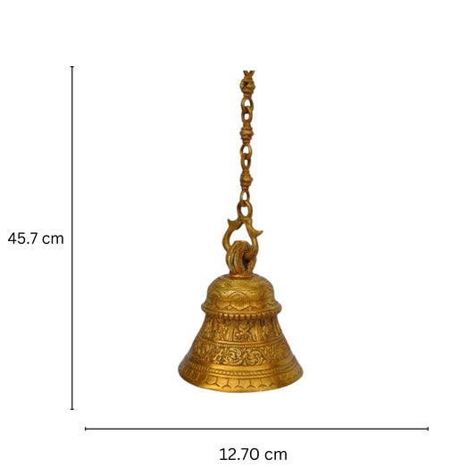 Brass Decorative Hanging Bell | Spiritual Decor for Home and Temple | Brass Temple Bell ( Yellow, 18 inch)