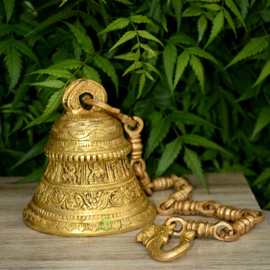 Brass Decorative Hanging Bell | Spiritual Decor for Home and Temple | Brass Temple Bell ( Yellow, 18 inch)