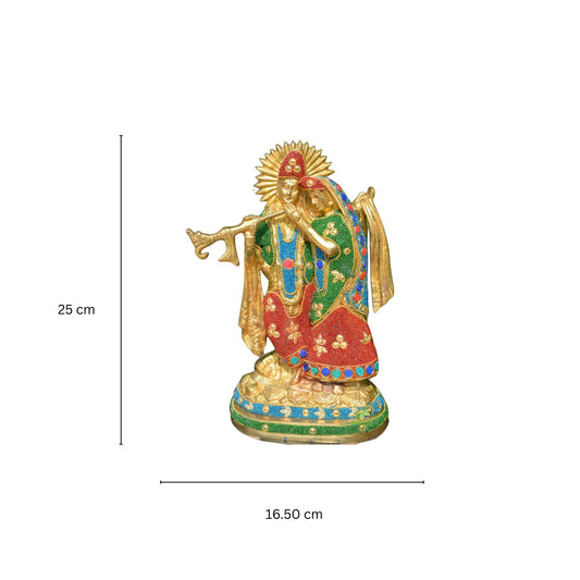 Gift in metal brass with stone work hindu religious Radha krishna scultpure