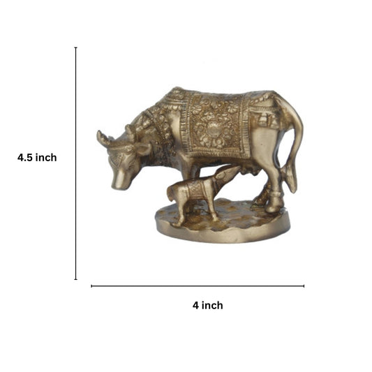 Traditional Brass Cow and Calf Idol | A Beautiful and Spiritual Home Decor | Premium Brass Cow and Calf Statue ( Brown, 4.5 inch)
