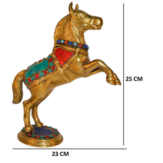 Jumping Horse Statue Made in Brass Metal in Turquoise by Aakrati