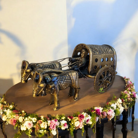 Brass Bull Cart Decorative Piece | Classic Indian Art for Your Living Room | Handcrafted Brass Bull Cart Décor ( Brown, 4.5 inch)