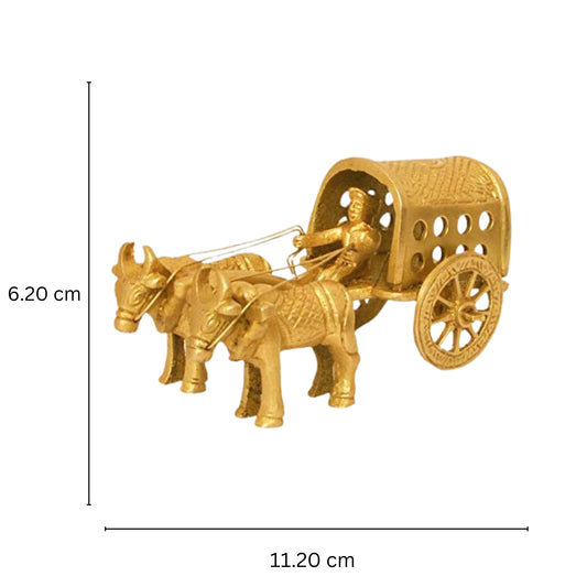 Brass Bull Cart Showpiece | Handcrafted Bullock Cart Figurine for Home Décor | Handmade Brass Bull Cart ( Yellow, 2.5 inch)