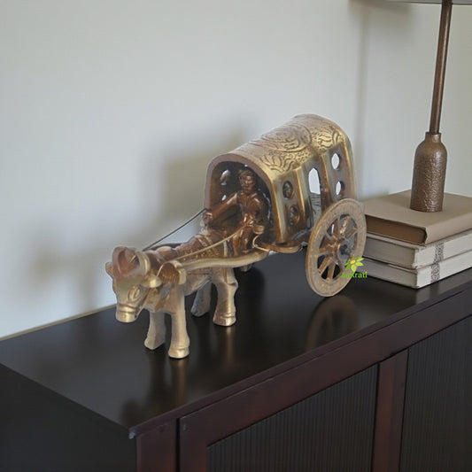 Traditional Brass Bull Cart Showpiece | A Heritage Touch for Your Home | Brass Bull Cart Showpiece ( Brown, 4 inch)