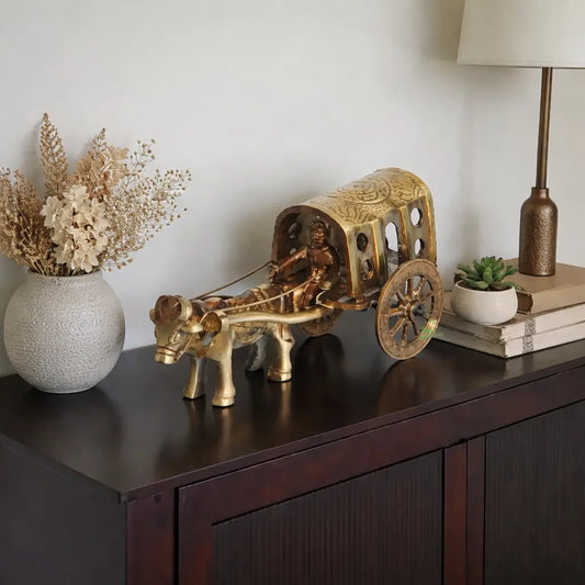 Traditional Brass Bull Cart Showpiece | A Heritage Touch for Your Home | Brass Bull Cart Showpiece ( Brown, 4 inch) Aakrati