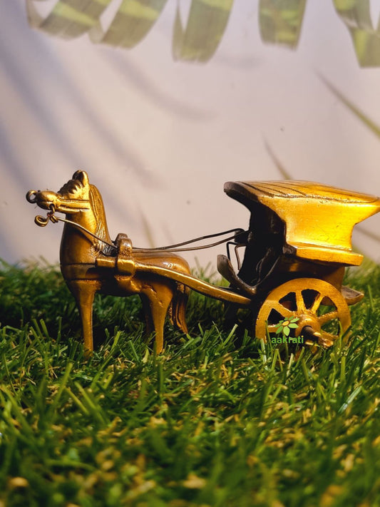 Handcrafted Brass Horse Cart Sculpture | Elegant Showpiece for Home Decoration | ( Brown, 3.5 inch)