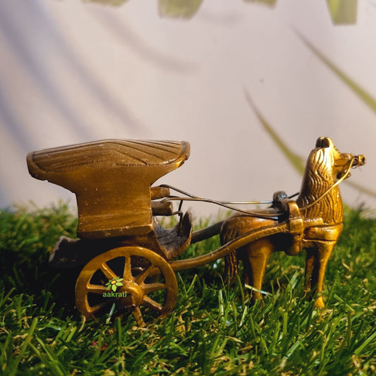 Handcrafted Brass Horse Cart Sculpture | Elegant Showpiece for Home Decoration | ( Brown, 3.5 inch)