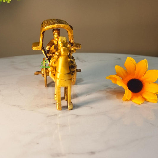 Handcrafted Brass Horse Cart Sculpture | Elegant Showpiece for Home Decoration |