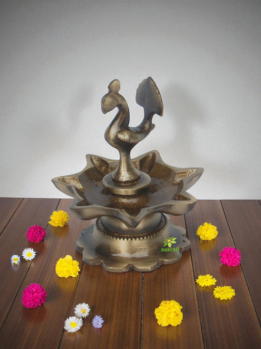 Brass Peacock Oil Lamp | Divine Light for Your Sacred Home | Elegant Brass Peacock Oil Lamp ( Yellow, 3.9 inch)