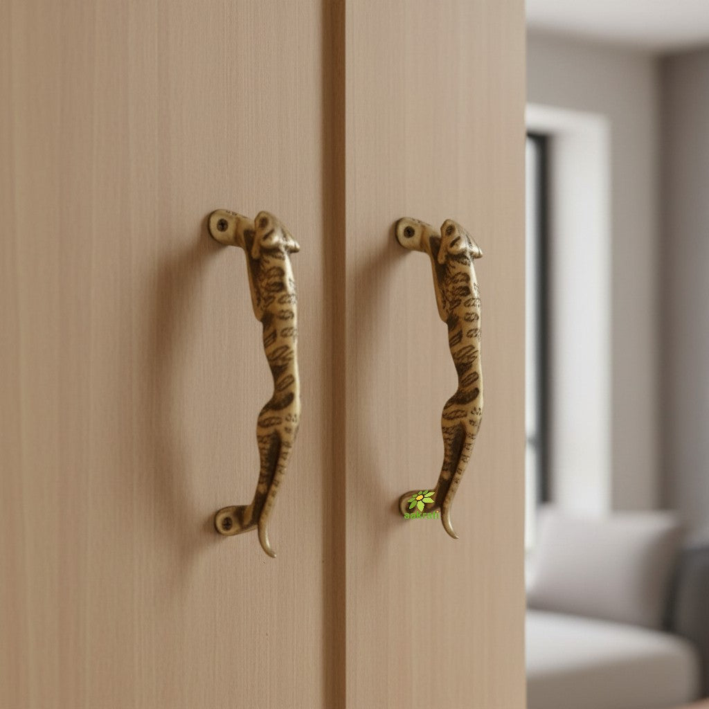 Luxury Brass Door Pull Handle | Artistic Home Decor for Nature Lovers | Brass Peacock Door Handle ( Brown, 7.5inch) Aakrati