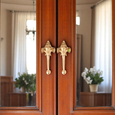 Handcrafted Brass Ganesha Door Handle | Spiritual Decor for Your Home | Brass Door Handle ( Brown, 10 inch)