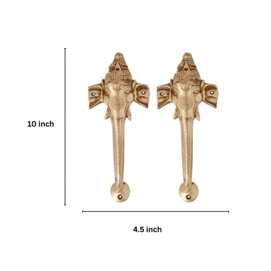 Handcrafted Brass Ganesha Door Handle | Spiritual Decor for Your Home | Brass Door Handle ( Brown, 10 inch)