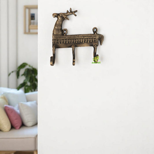 Aakrati Reindeer Wall Hooks Hanger - Hook - Key Holder - Unique Antique Design Metal Hardware
