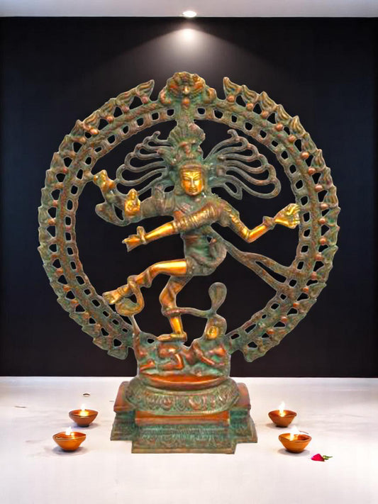 Lord Shiva Nataraj Showpiece | Elegant Brass Murti for Home Decoration | Brass Nataraj Sculpture ( Multi-color, 20 inch)