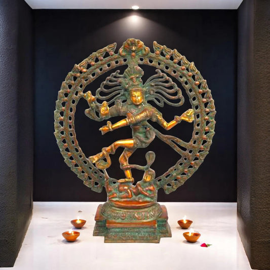 Lord Shiva Nataraj Showpiece | Elegant Brass Murti for Home Decoration | Brass Nataraj Sculpture ( Multi-color, 20 inch)