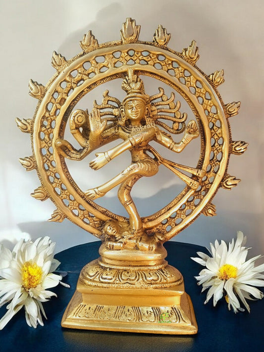 Traditional Brass Nataraj Statue | Perfect for Pujas & Home Decor | Divine Brass Nataraj Showpiece ( Yellow, 9.5 inch)