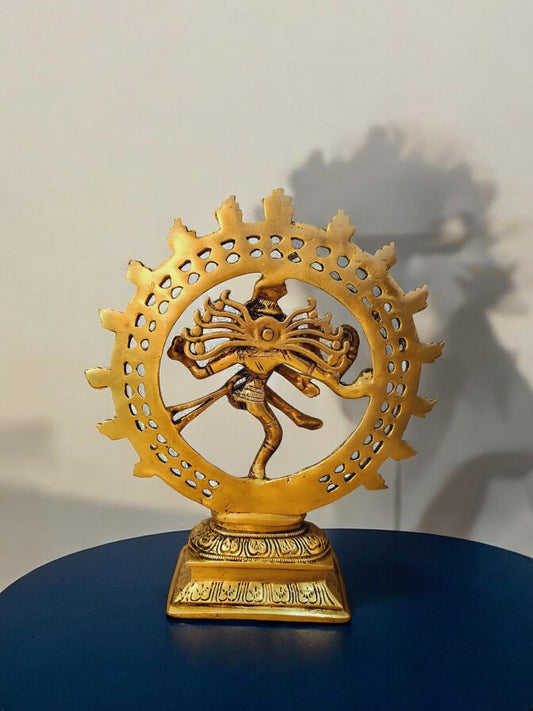 Traditional Brass Nataraj Statue | Perfect for Pujas & Home Decor | Divine Brass Nataraj Showpiece ( Yellow, 9.5 inch)