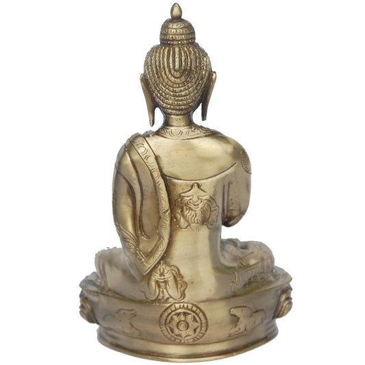 Brass Buddha Blessing Idol | Divine Blessing for Prosperity and Positive Energy | Handcrafted Brass Buddha Statue ( Brown, 8 inch)