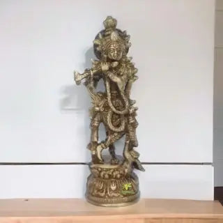 Aakrati Handmade Lord Krishna Statue Decorative Showpiece - 20 cm (Brass, Brown) Aakrati