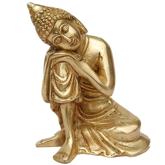 Handmade Brass Buddha Statue | Aesthetic and Sacred Decor for Mindful Living | Brass Buddha Idol In Resting Position ( Brown, 6 inch)