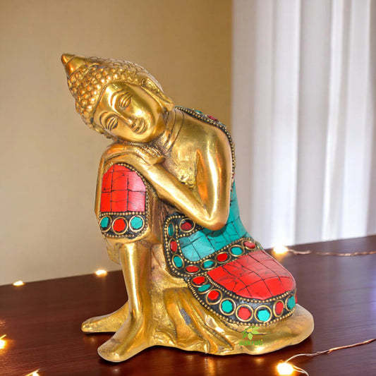 Lord Buddha Designer Statue with Coral stone work of Brass by Aakrati