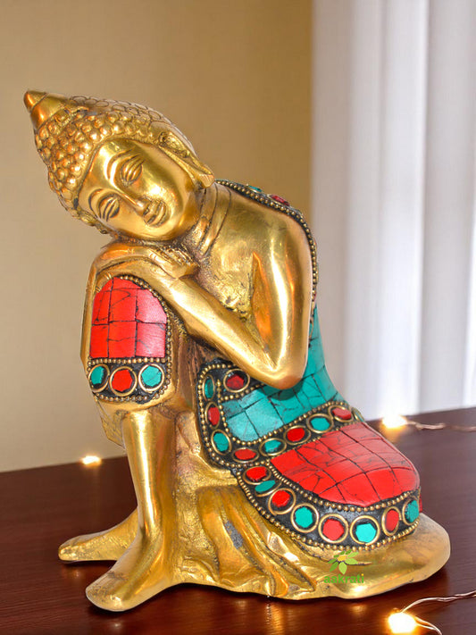 Lord Buddha Designer Statue with Coral stone work of Brass by Aakrati