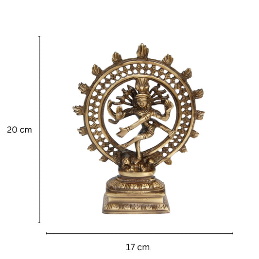 Brass Lord Nataraja Showpiece | Handcrafted Lord Shiva Dance Statue for Spiritual Spaces | Elegant Brass Nataraja Statue ( Brown, 8 inch)